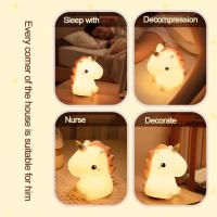 Lámpara Nocturna De Silicona Unicornio Para Niños Luz LED Recargable Por USB Decoración De Habitación Animal Cartoon Lámpara Táctil Para Regalos - details 20