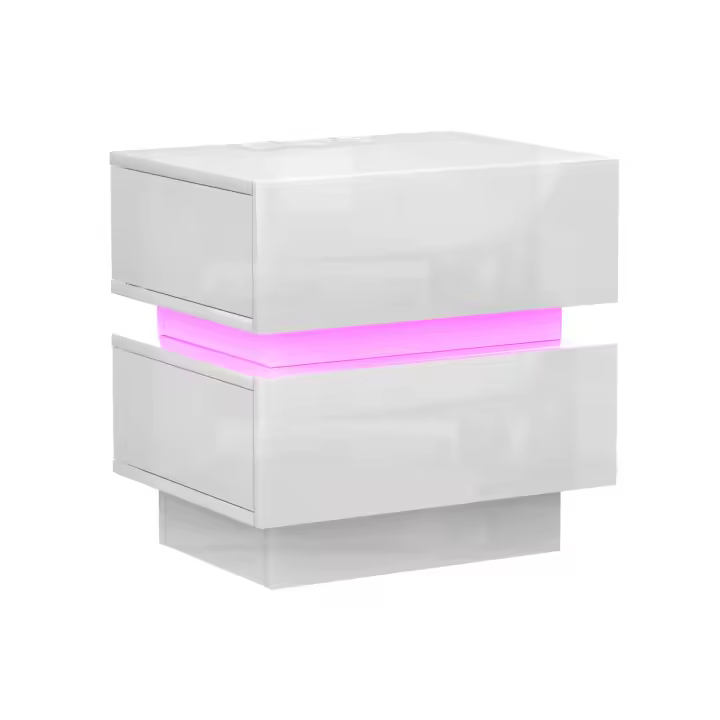 Rcynview Mesa de Noche Moderna con Luz LED 45 x 35 x 46 cm para Dormitorio Iluminación de 16 Colores Alta Brillo - 1