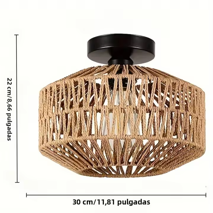 Luz De Techo Bohemia Hecha a Mano En Rattan Con Encanto Rustico Farmhouse Montaje Fácil No Incluye Bombilla - 1