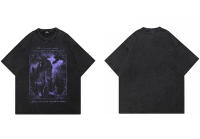 Camiseta Hip Hop Washed Black Vintage Morada Gráfico De Castillo Para Hombres Camiseta De Algodón Unisex Estilo Streetwear Y2K - details 3