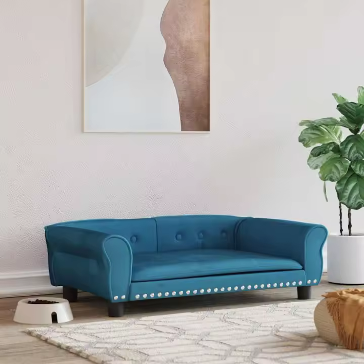 Cama para perros de terciopelo azul 95x55x30 cm - 1