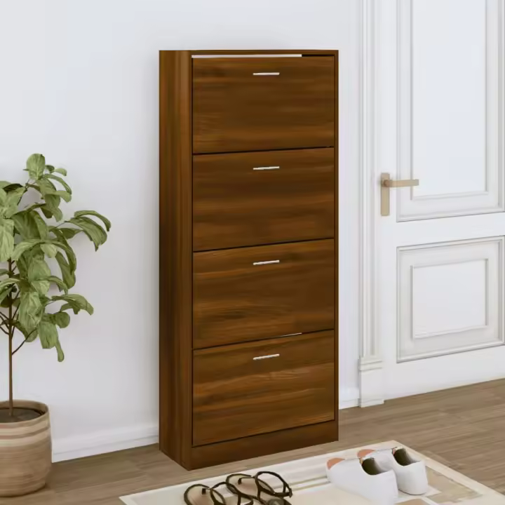 vidaXL Mueble zapatero contrachapada color marrón roble 63x24x147 cm - 1