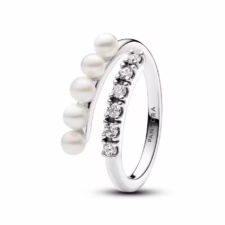 Anillo abierto con perlas cultivadas y pavé - 1
