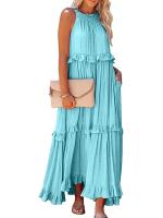 Vestido De Verano Para Mujer Con Camisola Y Falda Larga Estilo Europeo Y Americano Sin Mangas Cuello Redondo Polyester Spandex - details 8
