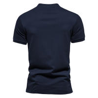 Camiseta De Algodón 100% AIOPESON Para Hombre Color Sólido Cuello V Con Cremallera De Calidad Alta Estilosa Casual Para El Verano - details 5