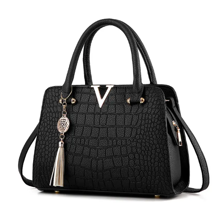 Bolso de Mujer with Patrón de Cocodrilo de PU de Moda Europea y Americana - Bolsa de Herramientas Negra - 1