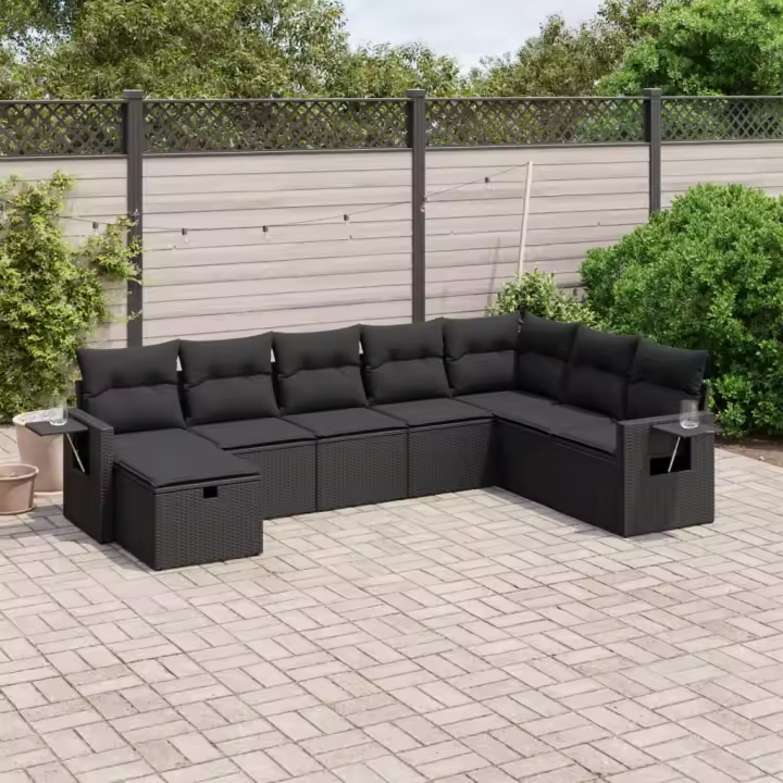 vidaXL Set de sofás de jardín 8 piezas y cojines ratán sintético negro - 1