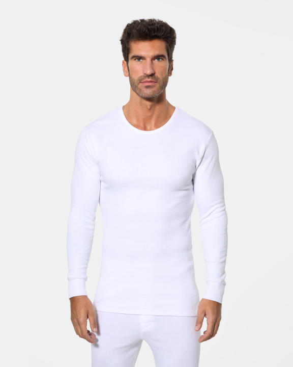 Camiseta Interior Térmica de Manga Larga para Hombre - Abanderado, Algodón Interlock con Interior Afelpado, Cuello Redondo, Máxima Comodidad en Invierno