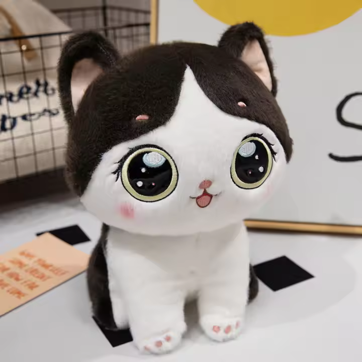 Juguete De Peluche Gato Grande Ojos Negro Gris Blanco Suave Animal De Peluche Sentado Regalos Compulsivos Para Niños Cumpleaños Navidad - 1