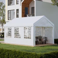 Outsunny Carpa de Jardín Cochera Gazebo 6x4m Pergola Cenador Pabellón 4 Paneles Laterales 6 Ventanas para Fiesta Eventos Bodas Acero PE Blanco - details 1