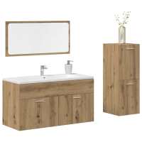 vidaXL Juego de muebles de baño 3 piezas madera ingeniería envejecida en color Madera antigua/Blanco brillante/Blanco y más | almacenamiento funcional diseño moderno para baño dormitorio sala - details 3