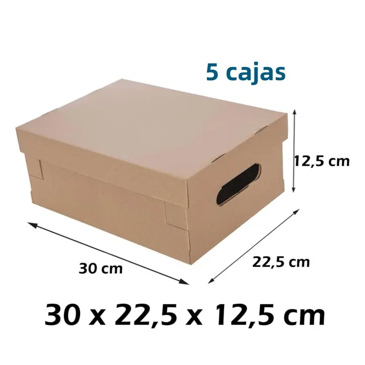 Caja cartón con tapa, caja automontable multiuso de cartón. Fácil Montaje, con asas para facilitar su transporte, cajas para envíos mudanzas almacenaje - 1