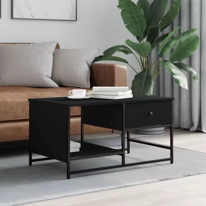 vidaXL Mesa de centro madera de ingeniería negra 85,5x51x45 cm - 1