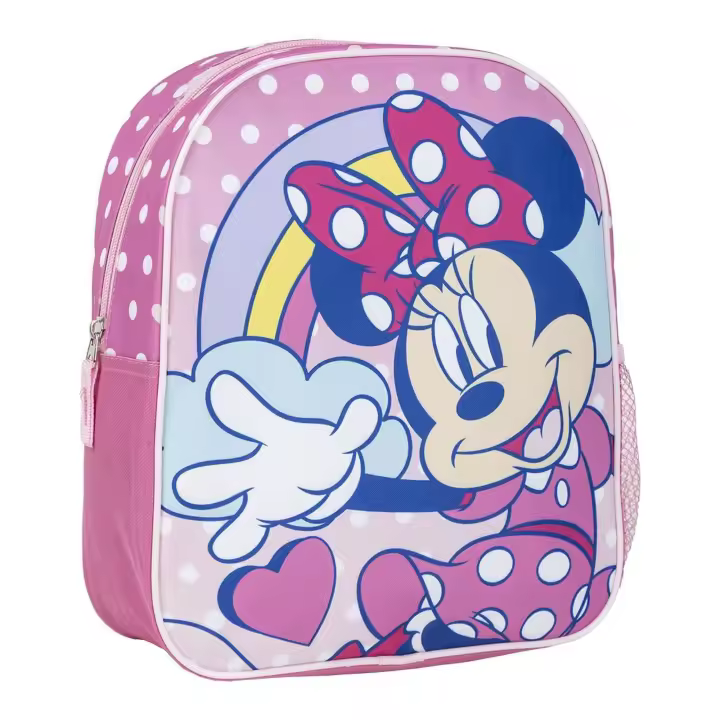 Mochila Infantil Escolar de Minnie Mouse - Color Rosa - 25x20x29 cm - Fabricada en Poliéster - Con Cierre de Cremallera - Estampado de Minnie - 1