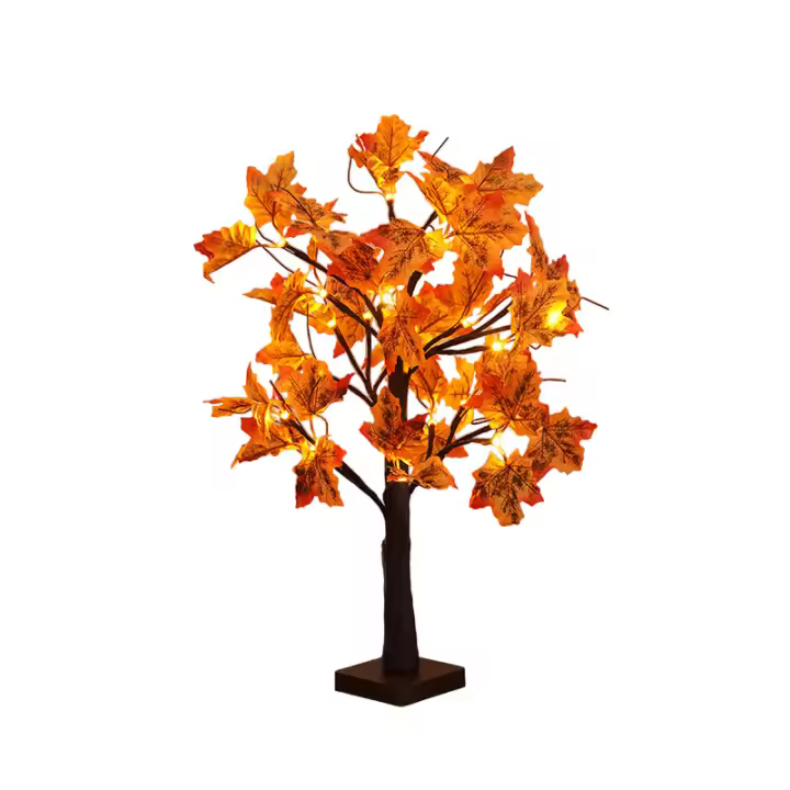 24led, 23,62 pulgadas de altura caliente blanco Arce hoja mesa Luz árbol para Navidad, fiestas caseras, bodas, cafetería decoraciones - 1