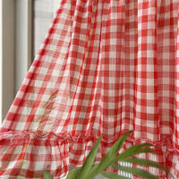 Cortinas Cortas De Rejilla Roja Clásica Con Volantes Para Cocina Y Dormitorio Voile Transparente Valance Para Ventanas Pequeñas Con Bolsa Para Cepillo - details 3