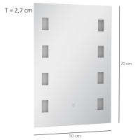 kleankin Espejo de Baño con Luz LED 14,5 W 70x50 cm Espejo para Baño con Función de Antivaho Marco de Aluminio Interruptor Táctil y Luces Blanco Frío Plata - details 2
