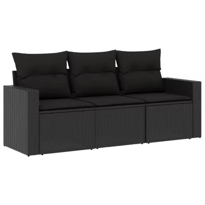 vidaXL Set de sofás de jardín con cojines 3 pzas ratán sintético Negro, Negro y crema, Marrón y crema Conjunto Terraza Muebles Jardín Exterior Juego de Muebles de jardín Mueble Jardín Exterior Muebles de Salon Exterior - 1