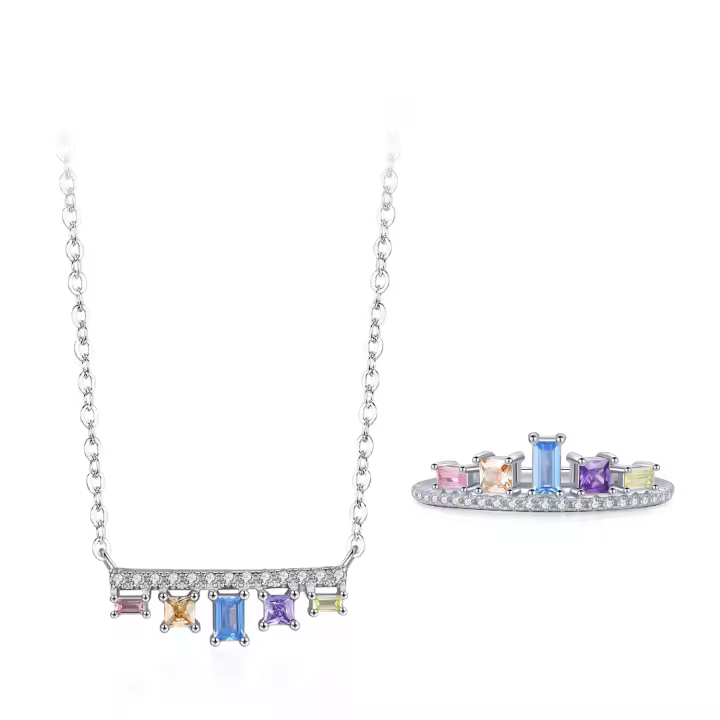 Zenyth-collar con Colgante de circón Geométrico para Mujer, anillo de Plata de Ley 925, accesorios de Boda, Conjunto de joyería de regalo - 1