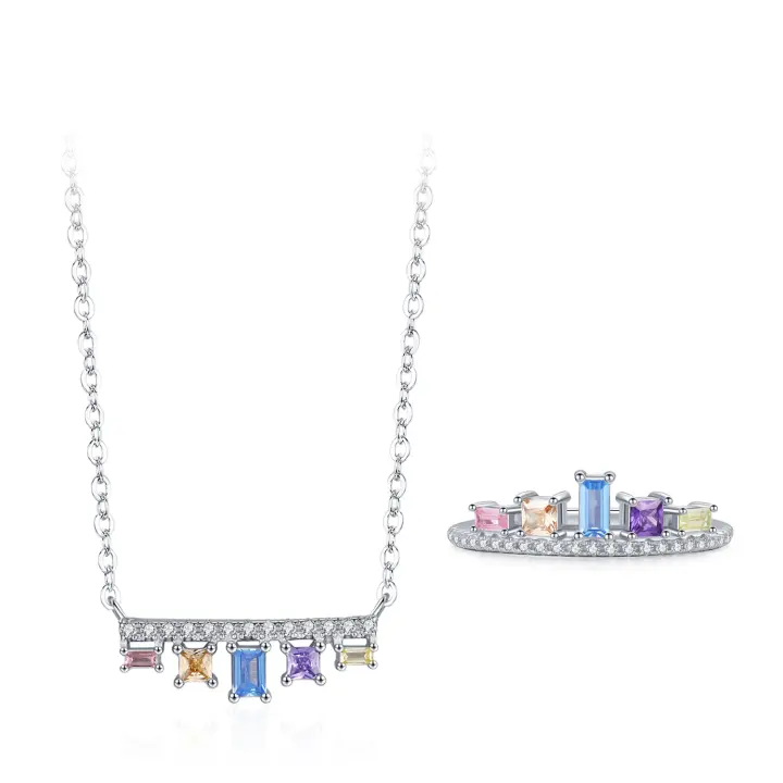 Zenyth-collar con Colgante de circón Geométrico para Mujer, anillo de Plata de Ley 925, accesorios de Boda, Conjunto de joyería de regalo - 1