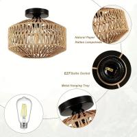 Lámpara De Techo Clásica Hecha a Mano Lámpara Decorativa De LED De Rattan Para Sala De Estar Dormitorio Estudio Color Oliva Marrón - details 5