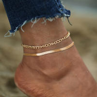 Pulsera De Tobillo Vintage En Color Oro Cadena Plana De Serpiente Para Mujer Niña Moda Sencilla Playa Verano Joyería De Pies - details 0