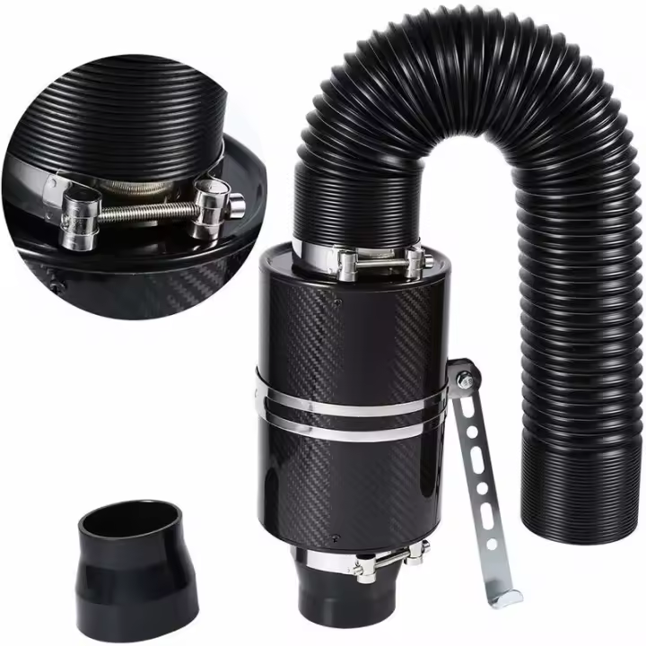 Kit de filtro de entrada de aire universal, filtro de aire frío de fibra de carbono de 3"con cartucho de filtro y adaptador para automóvil - 1