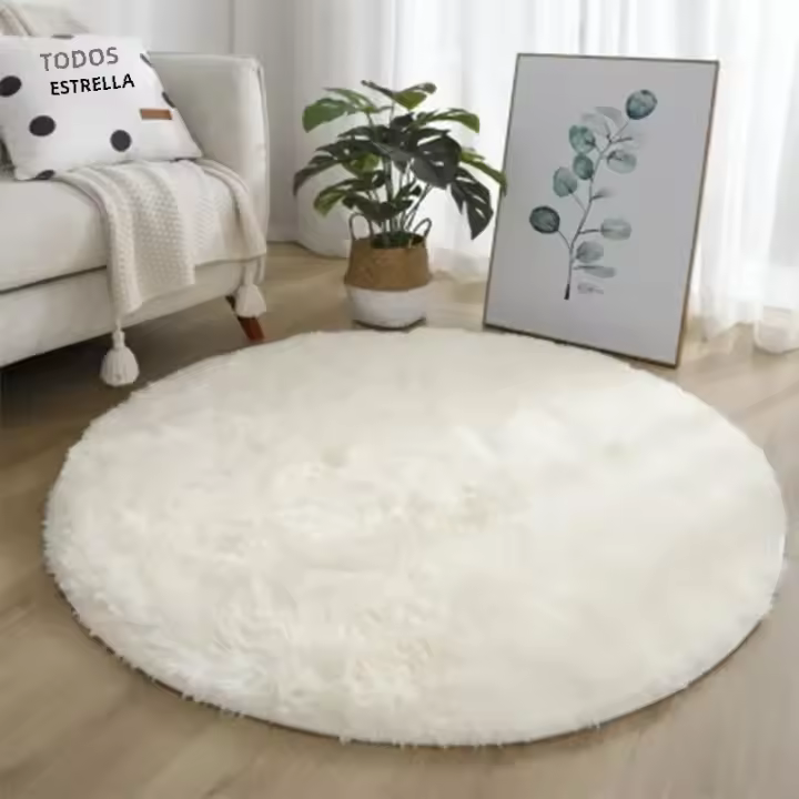 Alfombra Redonda De Peluche Suave Para Sala De Estar Decoración De Hogar Dormitorio Y Habitación De Niños Alfombra Blanca Espesa Para Salon - 1