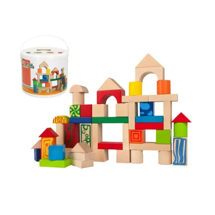 WOOMAX - Juego de construcción madera, Bloques de madera para niños +18 meses, Madera 100% sostenible y biodegradable - 1