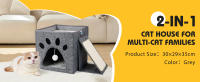 Nobleza - Cueva Plegable para Gatos, Casa para Gatos Interior de 2 Capas, Cubo Multifuncional para Gatos con Tabla Rascadora Extraíble y Bola, Cama para Gatos, 35 x 30 x 30 cm Cat Bed, Gris - details 8