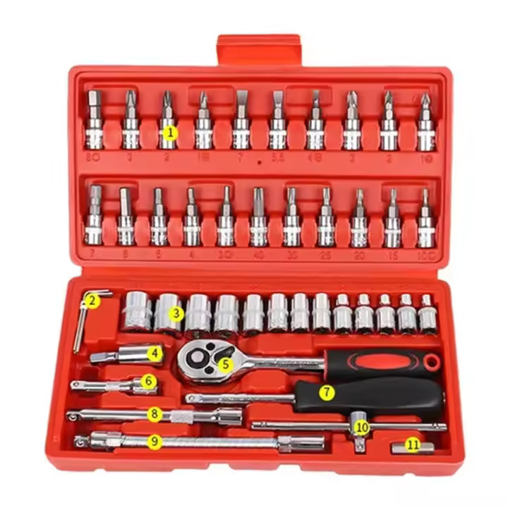 Juego De Herramientas De Torque Y Llaves De 46 Piezas 1/4 Pulgada Para Reparación De Coches Conjunto De Herramientas Manuales De Auto Reparación - 1