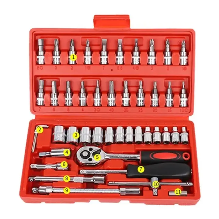 Juego De Herramientas De Torque Y Llaves De 46 Piezas 1/4 Pulgada Para Reparación De Coches Conjunto De Herramientas Manuales De Auto Reparación - 1