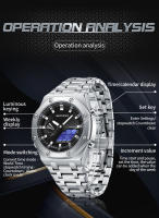 Reloj Electrónico Para Hombre SANDA 3357 Dual Display Multifuncional Resistente Al Agua Con Alarma Y LED De Acero Inoxidable - details 7