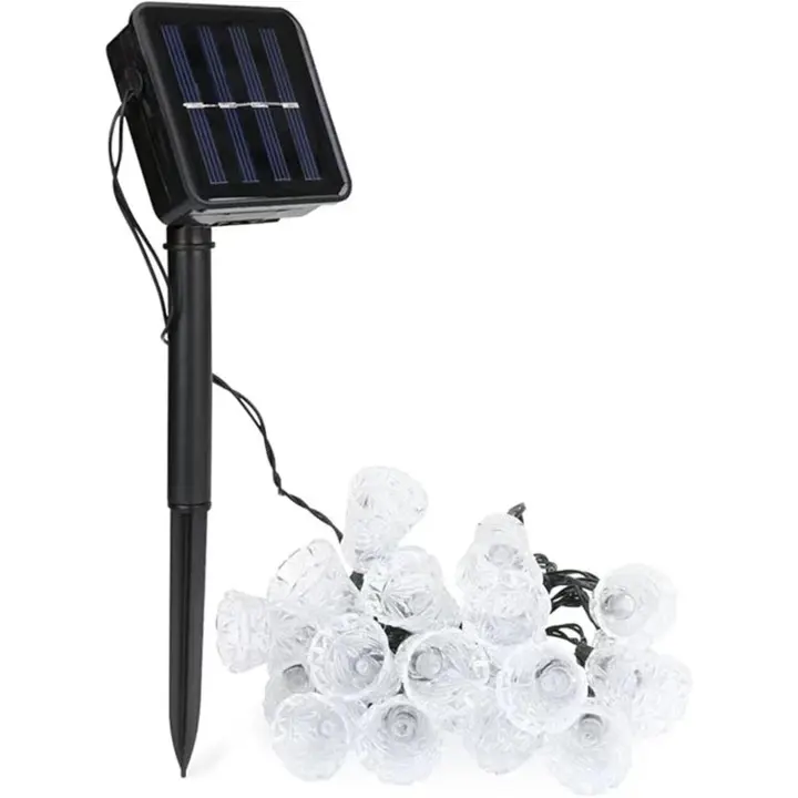 Cadena de luces solares para exteriores, 21 pies, 30 LED, luces de cadena de campanas solares, luces de hadas navideñas para jardín, patio, césped, decoración de fiesta, campana blanca cálida - 1