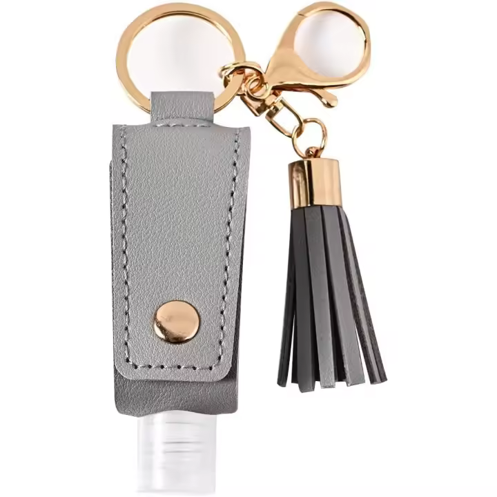 Estuche de cuero sin desinfectante de manos con llavero (gris) - - 1