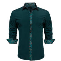 Camisa De Seda Barry Wang Para Hombres Cuello En V Manga Larga Estilo Slim Fit Colores Blancos Y Negros Top Casual Transpirable - details 3