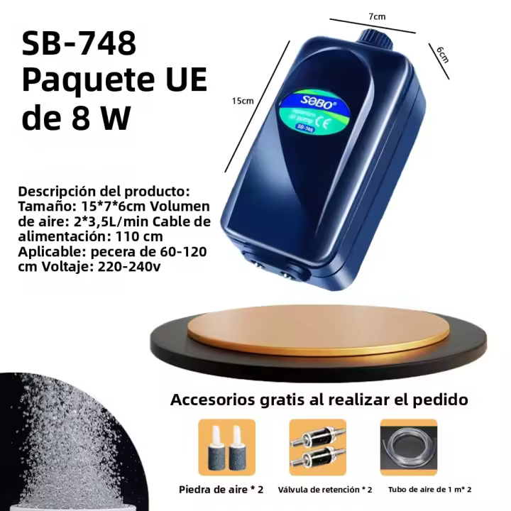 SOBO Bomba De Oxígeno Para Acuario De Alta Potencia 3,5 W 8W Ajustable Para Tanque De Peces Compresor De Aire Con Flujo De Aire Regulable Para Acuario - 1