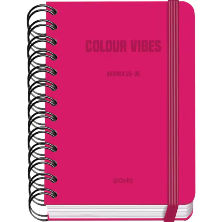 Dohe - Agenda Escolar 2025 2026 - Día Página, Tamaño A6 (12x17 cm), Español e Inglés, Cierre de Espiral Doble y Goma, Tapa Dura, 4 Páginas de Pegatinas - COLOUR VIBES - 1