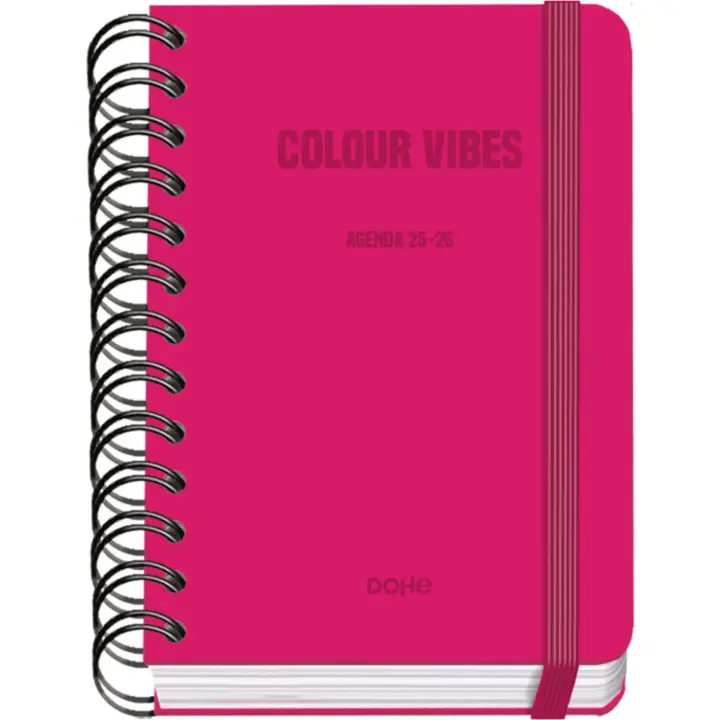 Dohe - Agenda Escolar 2025 2026 - Día Página, Tamaño A6 (12x17 cm), Español e Inglés, Cierre de Espiral Doble y Goma, Tapa Dura, 4 Páginas de Pegatinas - COLOUR VIBES - 1