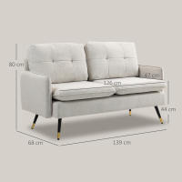 HOMCOM Sofá de 2 Plazas Tapizado en Lino Sofá de Salón 139 cm con Cojines Reposabrazos y Patas de Acero para Dormitorio Oficina Carga 240 kg Crema - details 2