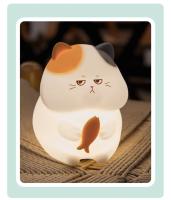Lámpara Nocturna De Gato Glotón Recargable En Silicona Luz Táctil De Animal Decoración De Escritorio Y Cama Forma De Gato Y Peces - details 10