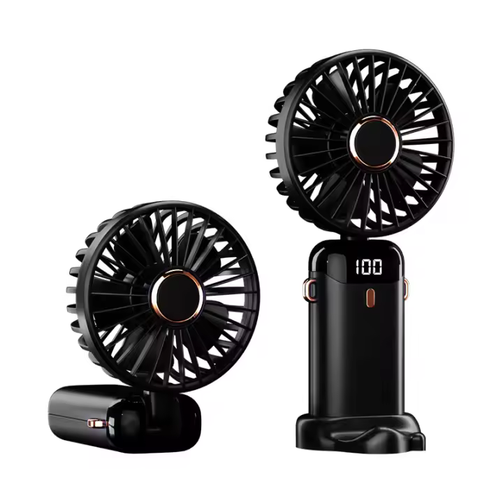 Ventilador de mano, mini ventilador recargable USB, pequeño ventilador bolsillo de 5 velocidades con base, batería 4200mAh Ventilador escritorio plegable para la oficina, viaje - 1