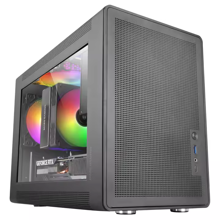 Mars Gaming MC-XPS, Caja Gaming MicroATX Ultracompacta, Cristal Templado + Paneles Mesh, Ventilador FRGB 120mm, Tecnología Refrigeración Mesh, Soporte Dual de PSU ATX y SFX, Minitorre PC USB-C, Caja Gamer Negra o Blanca - 1