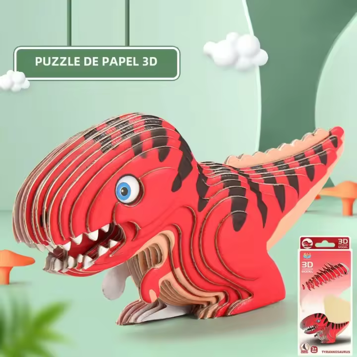 Puzzle 3D De Dinosaurio Para Niños Juguetes Educativos Montessori DIY Artesanía Divertida Modelación Tridimensional Para Niño Y Niña - 1