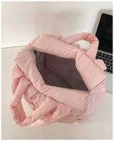 Bolso De Hombro Retro Para Mujer Con Cuadros Y Cierre De Cremallera Bolso De Mano Suave De Color Sólido Con Padded Tote Handbags Rosa - details 9