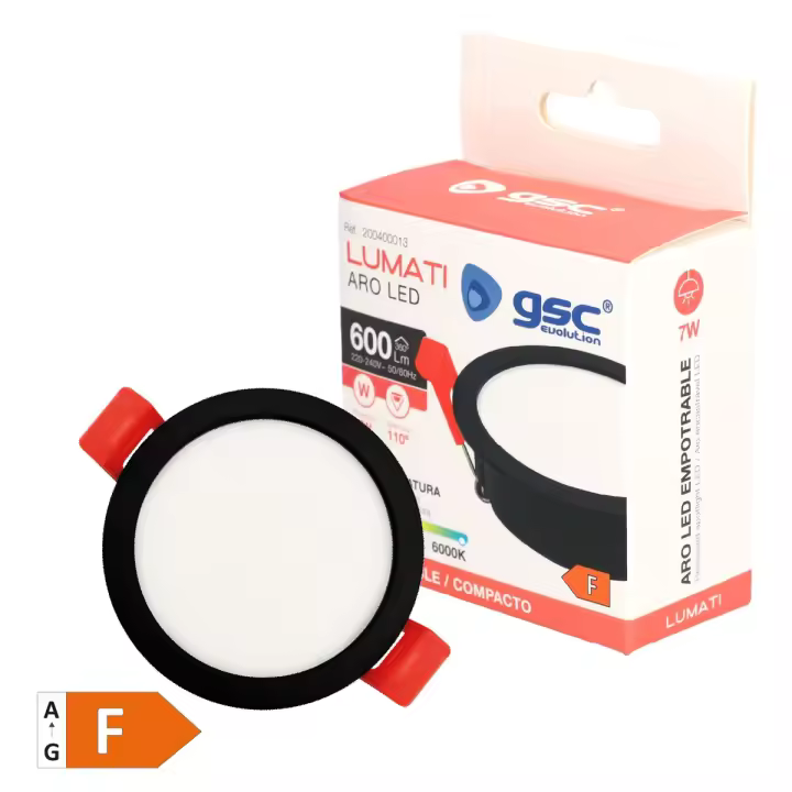 ARO REDONDO EMPOTRABLE COMPACTO LED LUMATI NEGRO/BLANCO GSC EVOLUTION 7W LUZ CCT 600 LUMENES - 1