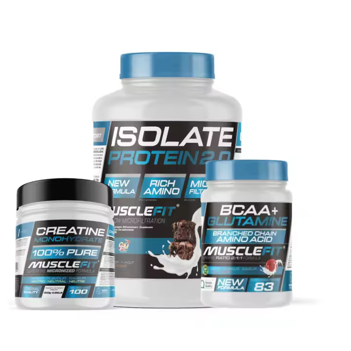 MUSCLEFIT Pack Súper Ahorro Proteína ISO 2kg + Glutamina + BCAA 500g + Creatina Monohidrato 300g - 1