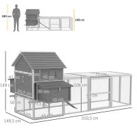 PawHut Gallinero Grande de Madera 310,5x149,5x149 cm Jaula para 4-6 Gallinas Gallinero con 2 Ventanas Puertas Nido Bandeja Extraíble y Rampa para Exterior Gris - details 2