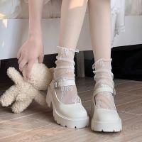 Calcetines De Encaje Para Mujer Ultrafinos De Malla Modelo Mary Jane Negro Y Blanco De Media Altura Antideslizantes - details 1