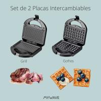 MyWave MWGRI-21 Sandwichera 2 En 1 placas intercambiables gofres y grill con control termostático - details 2
